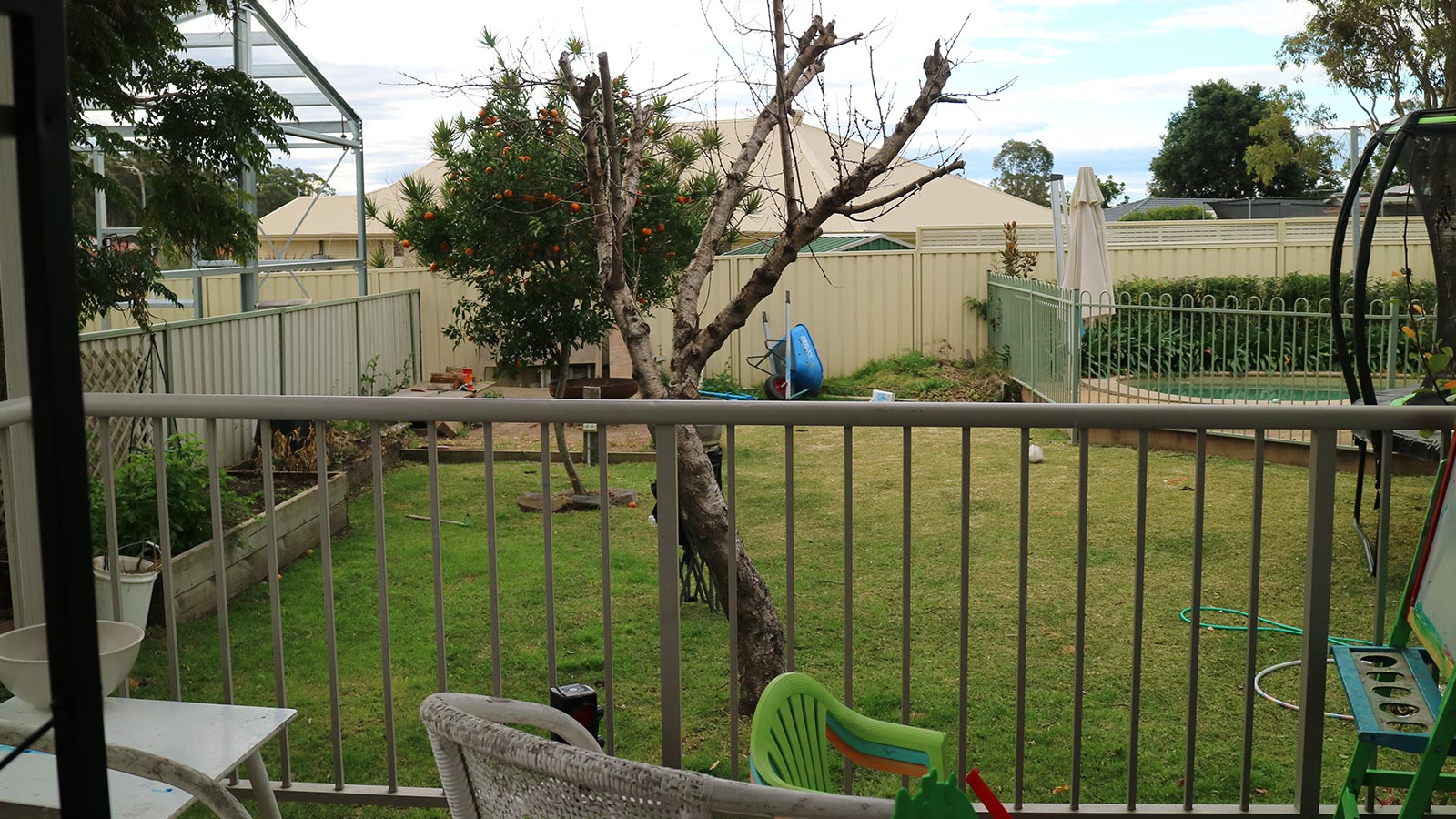 Medowie backyard before the paved entertaining area and pool landscaping were completed