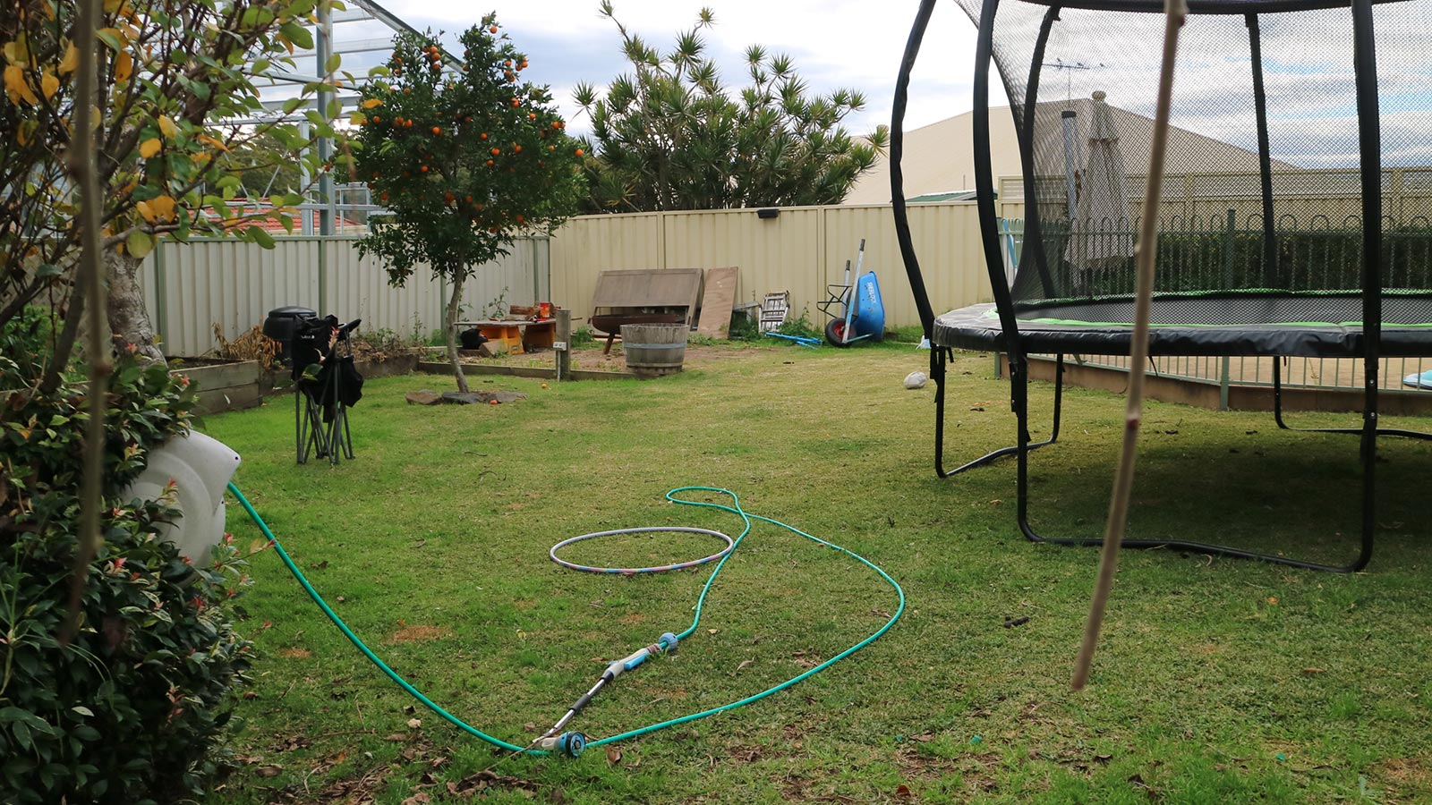 Medowie backyard before the family lawn, paving and structured garden beds were created